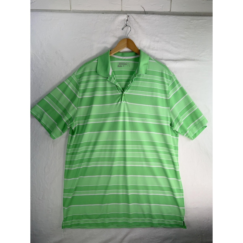Nike Golf Polo Shirt Mens XL Green‎ White Striped Dri-FIT Tour Performance